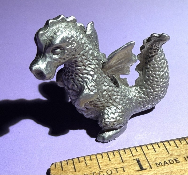 Vintage Mini Pewter Baby Dragon Statue