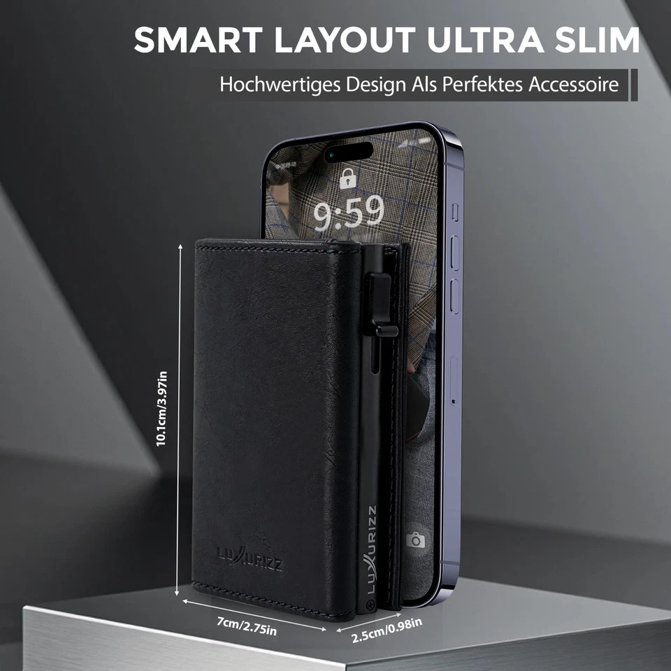Luxurizz® Slim Wallet Magnetvershluss Rfid Schutz Portmonee Geldbörse Geldbeutel - Bild 2 von 4