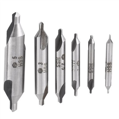 6pcs 1/1.5/2/2.5/3/5mm 60 Degree HSS Center Drill Bits Centering Drills Set 