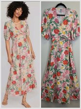 Floral Print Twist Front Linen Dress Maxi Length XL Party Event Summer Spring XL
