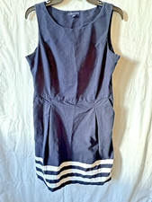 Tommy Hilfiger Dress Women's Size 10 Navy Blue White Stripe Sleeveless Classic