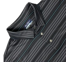 Ben Hogan Performance Golf Polo Shirt Gray Blue Striped Mens M UPF15 42  Chest