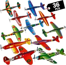 Glider Planes Bulk (36-Pack) 8-Inch Bomber Gliders for Kids, Foam Paper Airpl
