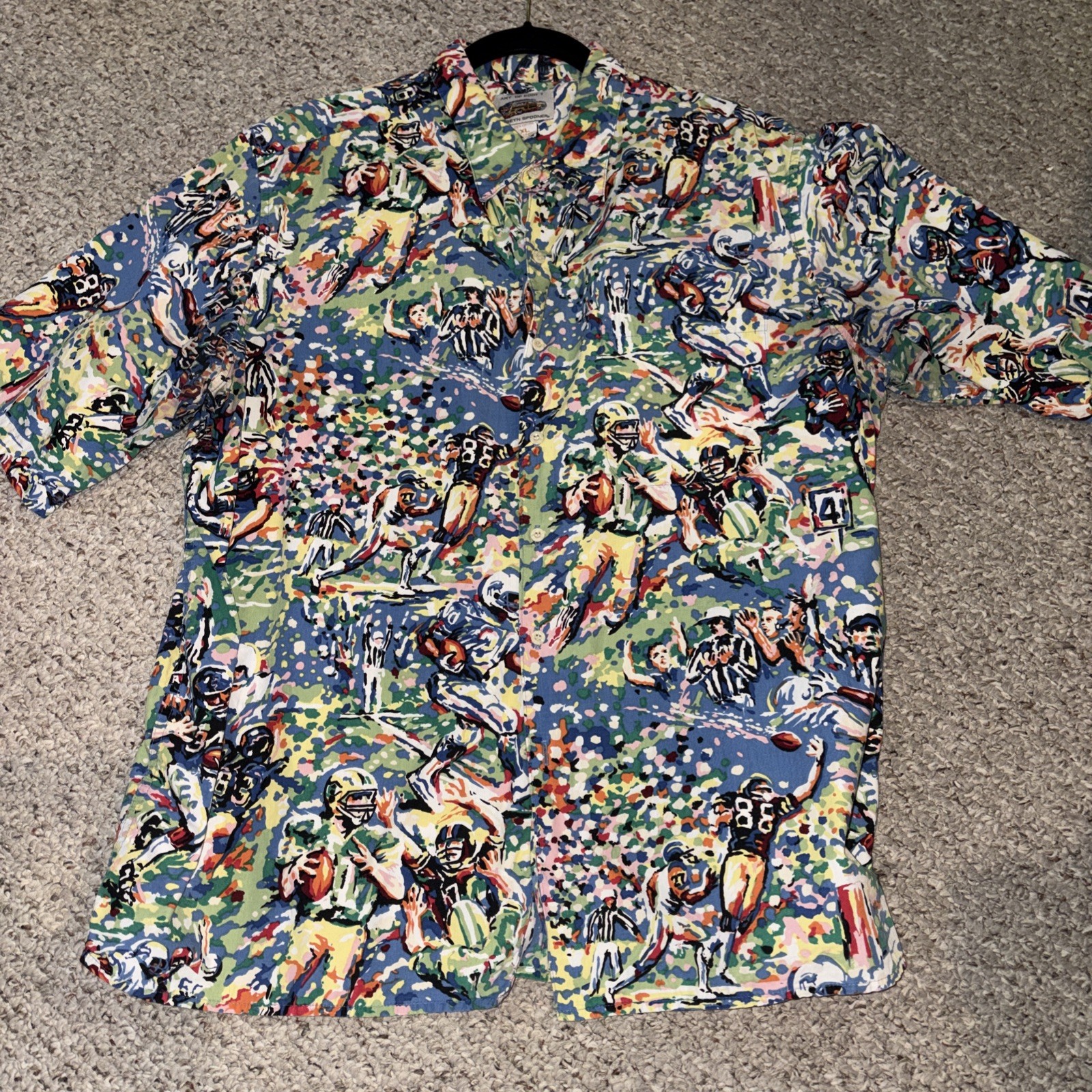 Reyn Spooner, Vtg 90s Reyn Spooner Art Of Eddy Y NFL Football Hawaiian Camp Shirt Mens XL