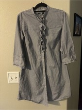GAP Striped Ruffle Front Placket Shirt Dress Tunic 14