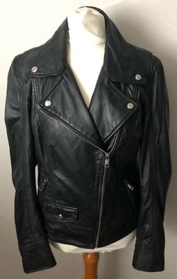 BRAMPTON - sehr weiche ECHT LEDER Biker Style Jacke SCHWARZ Größe 10/12
