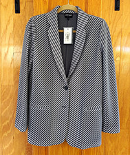 Giorgio Armani Women s Black/White Herringbone Blazer Lined Button 44 NWT