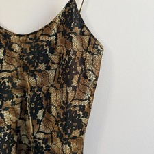 Secret Treasures Lace Floral Full Slip Dress Black Beige Adjustable Straps Women