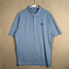 Johnnie-O Mens Striped Polo Shirt Size Large Blue  White Polyester Blend