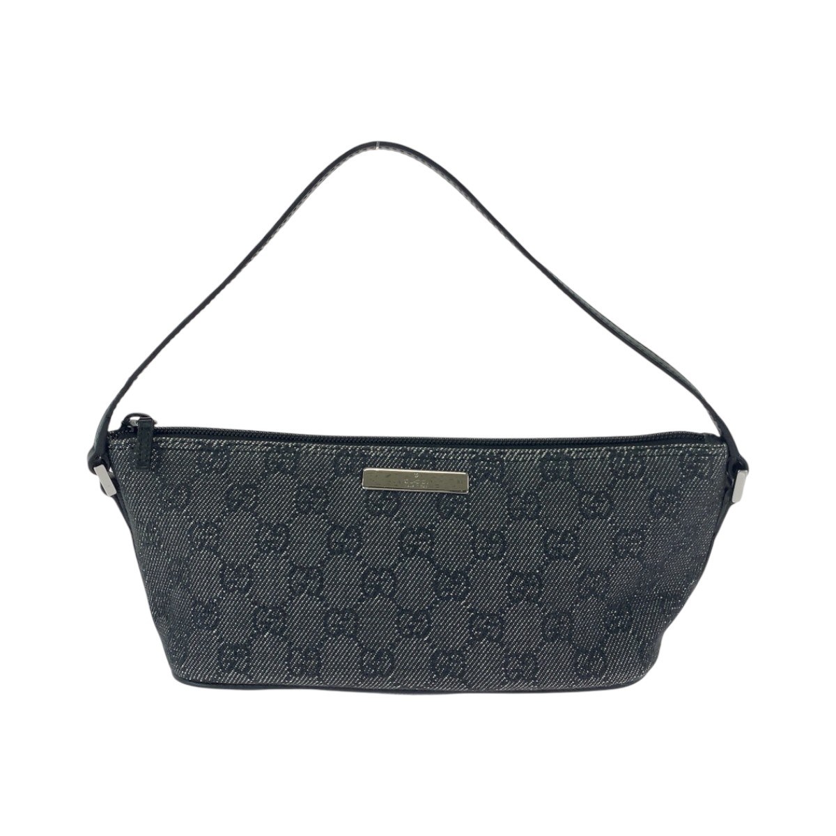 GUCCI GG Canvas Gray Silver Hardware Handbag Pouch 07198