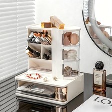 Makeup Organizer with 3 Rotating & Dustproof Drawers, Large Capacity White
