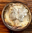 1945-D Mercury Dime Nice Original Near Gem BU Full Bands Super Toning CHRC