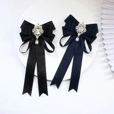 Women's Ribbon Bow Tie Adjustable Cotton White School Office Uniform Ties