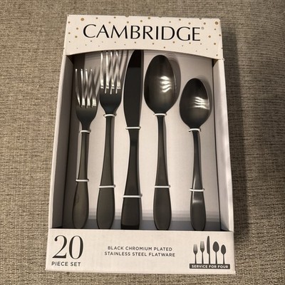 Cambridge  20-Piece Flatware Set Delia Black Satin -black Chromium Plated SS