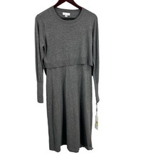 Calvin Klein Sweater Dress Gray Layered Look Wool Knit Blend Size Medium New