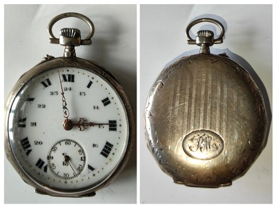 Belle Montre Gousset Ancienne Avec Sa Chaîne, En Argentan - Elle Fonctionne !