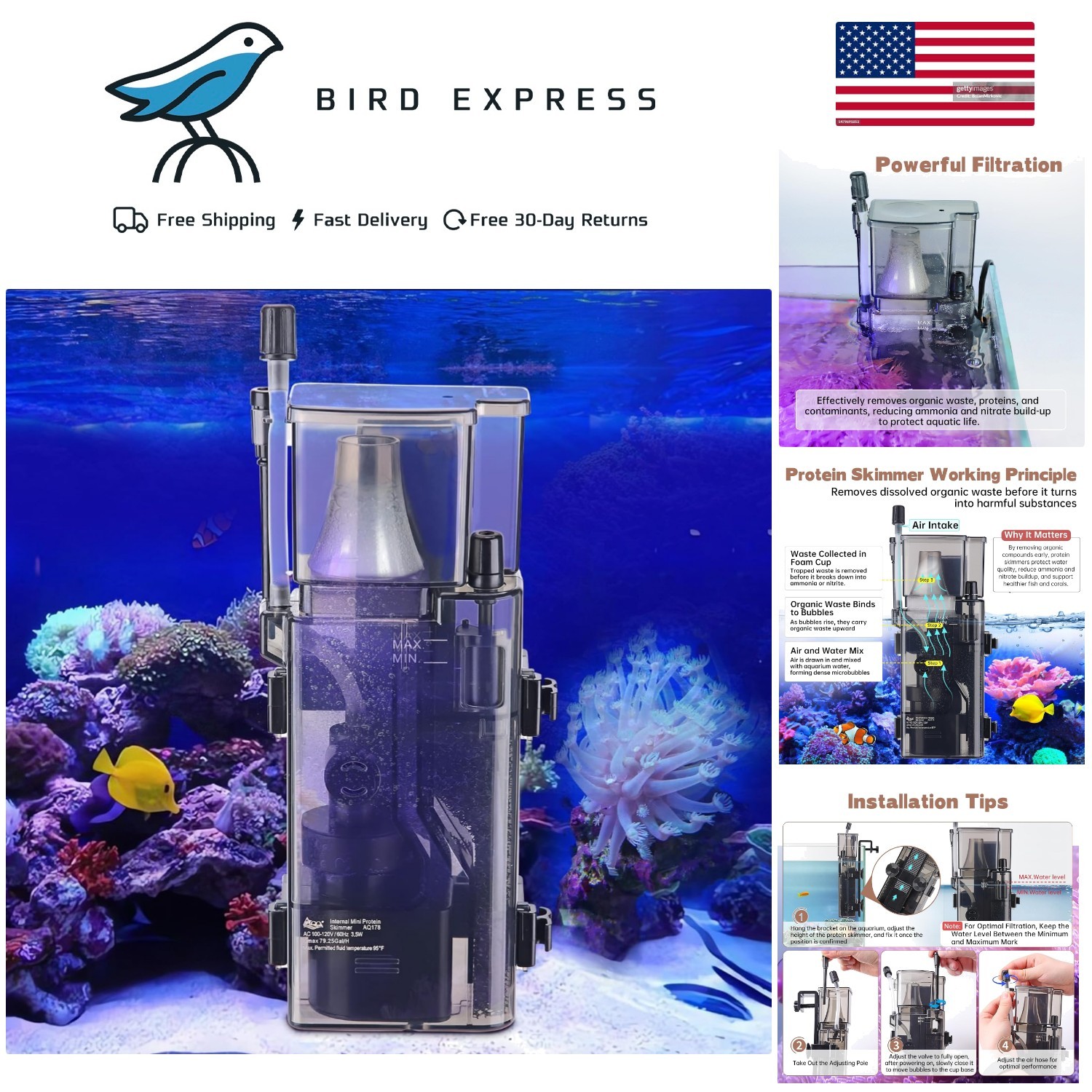 Aquarium Protein Nano Skimmer for Saltwater Fish 50-80 Gallon Tank ...