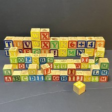 68 Vintage Childrens Wood Alphabet Building Letter Number Blocks 24 Reg 44 Small