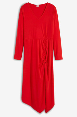 Midikleid Gr. 44/46 Erdbeere Damen Langarm Basic-Kleid Freizeitkleid Neu