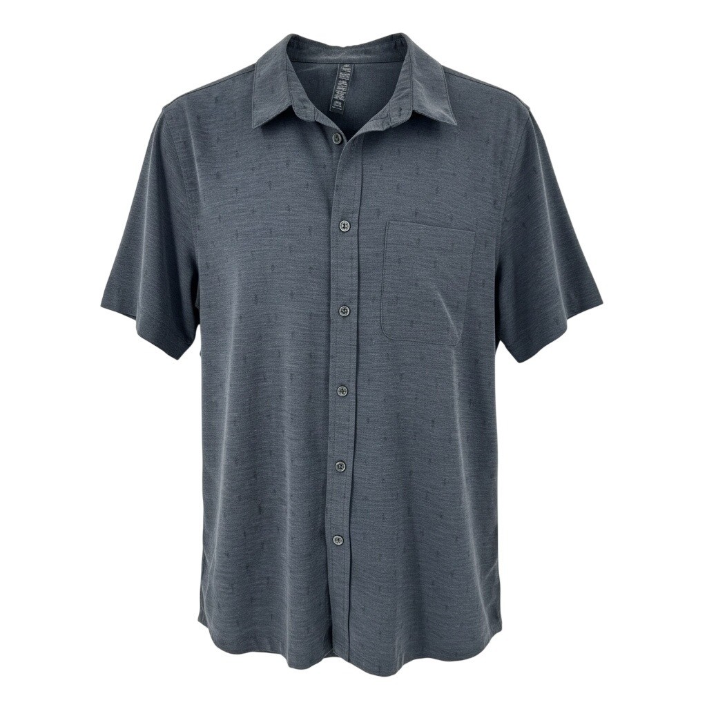 Vuori Men's Short Sleeve Button Down Shirt Grey Small Trees Pattern Casual Sz M