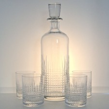 Baccarat Nancy Crystal Glass Decanter Tumbler Set Vintage French Hand Cut