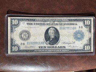1914 $10 Large Size Federal Reserve Note Circulated Bill
