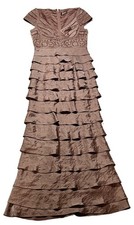 Adrianna Papell Long Formal Dress Brown Shimmering Multi Layered Beaded Sz 6
