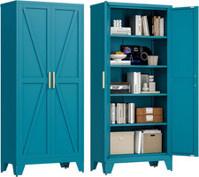 71'' Farmhouse Metal Storage Cabinet with Barn Doors,Steel File Cabinet for Home