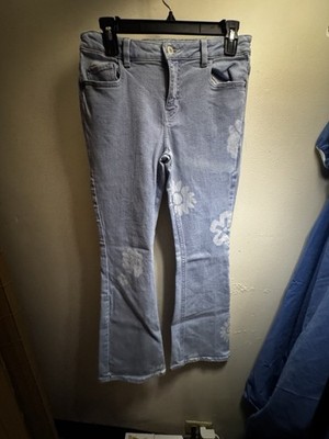 Thereabouts Girls Flare Jeans Light Blue Floral Mid-Rise Size 16 Denim