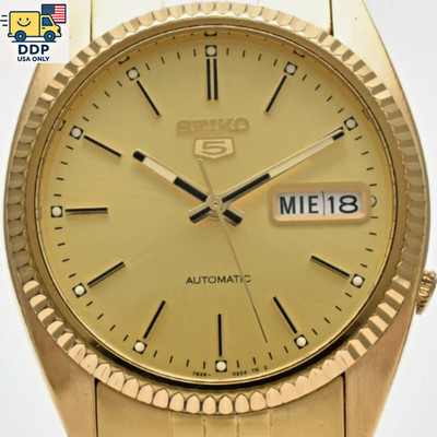 SEIKO 5 7S26-0500 Automatic Day-Date Gold Dial Unisex Watch Japan [Near Mint]