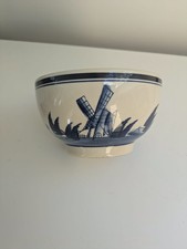 Blue And White Dutch Delft Style Bowl Windmill and Sea Scene
