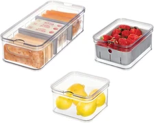 Idesign Crisp 3-Piece Recycled Plastic Refrigerator Organizer Bin Set with Lids,