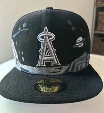 New Era 59Fifty Anaheim Angels Velvet Black Planetary Design Size 71/8 Fitted