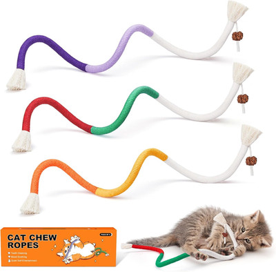 Cat Toys Chew Ropes 3Pcs with Refillable Natural Catnip, Safe Teeth Cleaning ...