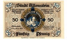 ALLENSTEIN NOTGELD UNC 50 PFENNIG 1921 NOTGELD GERMANY