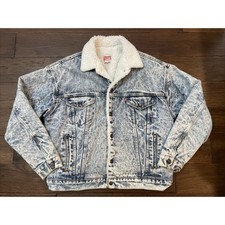 Vintage Levis Sherpa Lined Denim Trucker Jacket Men's Large Blue Made In USA