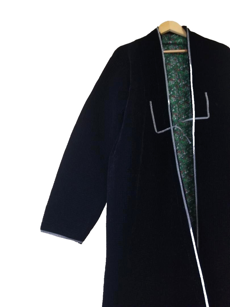 AUTHENTIC UZBEK BAKHMAL CHAPPAN - MIDNITE BLUE - QUILTED VELVET/COTTON BLEND