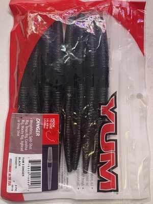 YUM 5 DINGER Black Soft Plastic Worm Fishing Bait 8 Pack 5 in YDG5110