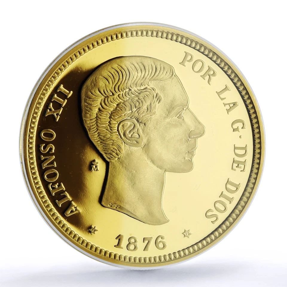 Spain Alfonso XII 25 Pesetas Restrike 1876 SP 69 PCGS silver token 2020 - Image 3 of 4