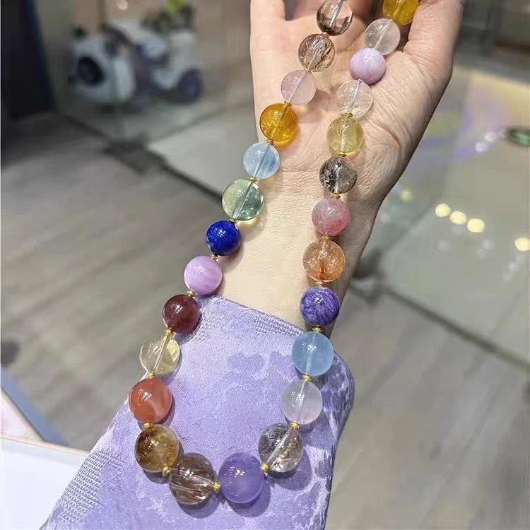 Natural Aquamarine and Titanium Quartz Mixed Crystal Necklace - Image 3 of 4