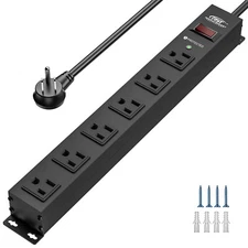 Heavy Duty 6-Outlet Power Strip Surge Protector 2100J 6Ft Cord & 15A Breaker