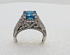 YGI Sterling Silver 925 Blue  White Cubic Zirconia Cocktail Ring Size 6