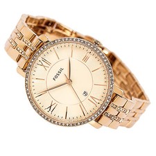 FOSSIL JACQUELINE ROSE ROSE GOLD TONE,PAVE CRYSTALS BAND,ROMAN S WATCH-ES3546