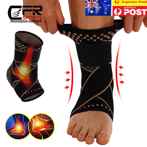 Copper Ankle Support Brace Compression Sleeve Plantar Fasciitis Pain Relief Foot - Picture 13 of 17
