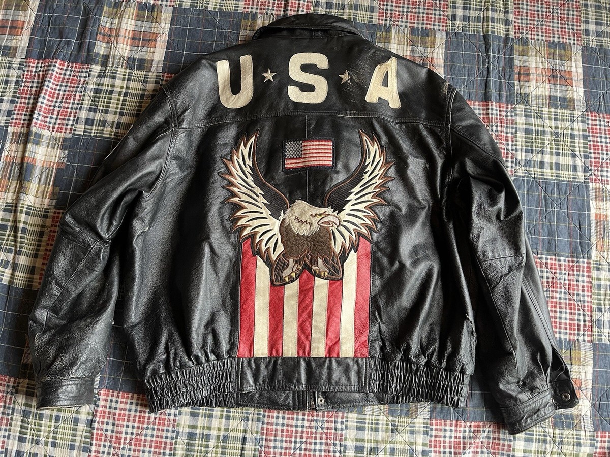 Vintage Distressed Interstate Leather USA Motorcycle Biker Jacket