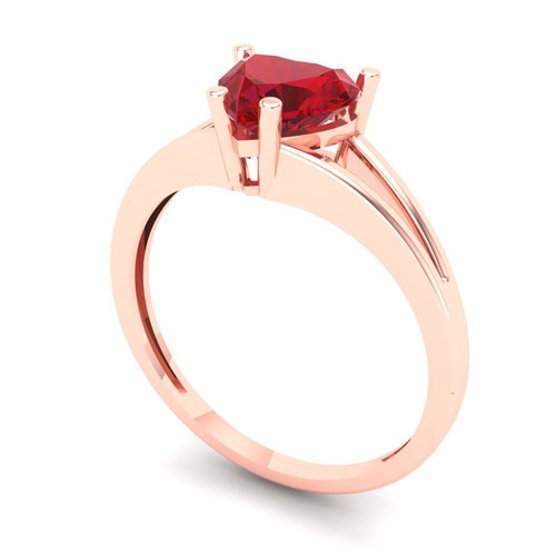 1Ct Heart Cut Simulated Ruby Solitaire Engagement Ring for Women, 14K Rose Gold - Picture 2 of 11