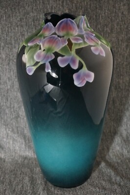 FRANZ Collection Sculptured WISTERIA Flowers VASE - Large 12'' - Artist Signed