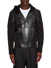 3k Givenchy Black Leather Neoprene Hooded Biker Jacket Riccardo Tisci M 48 50