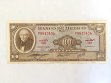 100 PESO MEXICO BANKNOTE 1973 HIDALGO SERIE BVV MEXICO