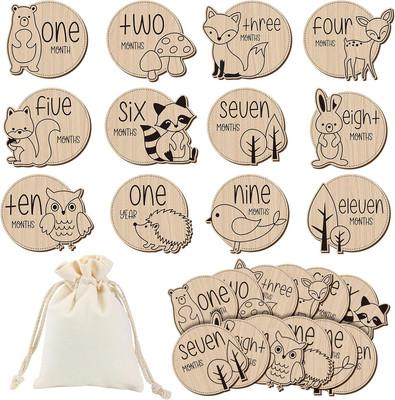 12 Pcs Wooden Baby Milestone Cards with Linen Bag Monthly Milestone ...